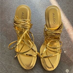 Aldo Metallic Gold Strappy Heels